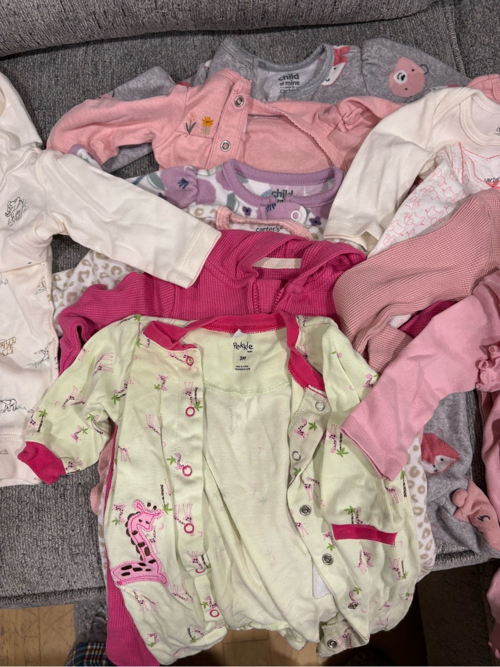 Baby Girls Mixed Onesie & Romper Bundle in Pink, Cream, Gray